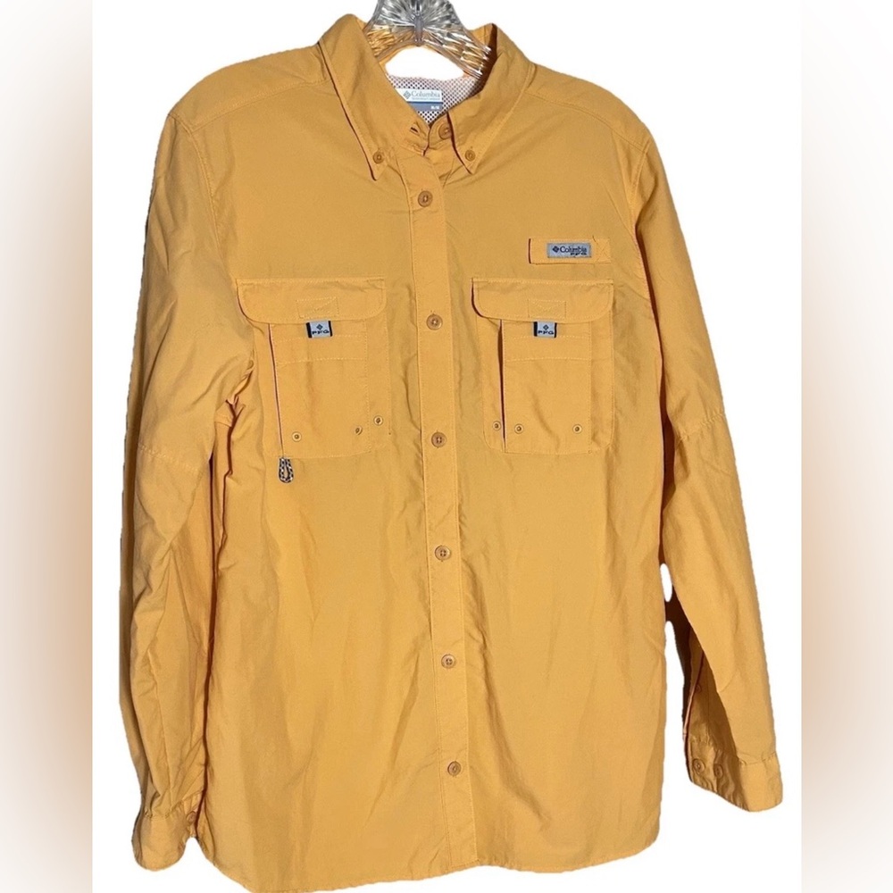 Columbia PFG Tamiami Shirt Mens Medium Orange Long Sleeve Fishing Vented